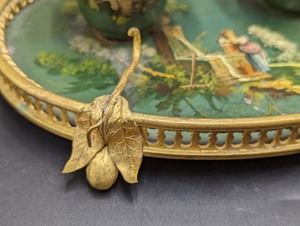 lot 48 image: Pair of Antique Painted Inkwells with Matching Vanity Tray
