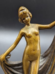 lot 50 image: Art Deco Cast Iron Nude Lady Bust Dancer Sculpture or Bookend