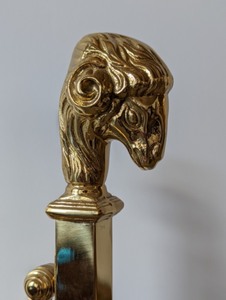 lot 61 image: LaBarge Regency Style Brass Rams Head with Hoof Base Pedestal