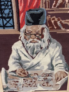 lot 68 image: Framed Needlepoint Rabbi Tapestry
