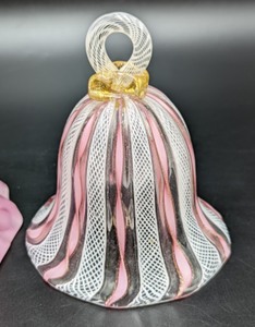 lot 74 image: Pair of Pretty Pink Art Glass Bells