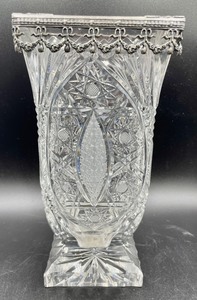 lot 213 image: Crystal Vase with Ornate Metal Rim