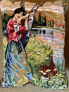 lot 214 image: 2 Needlepoint Pillows