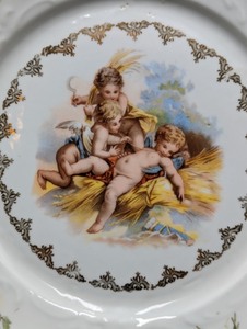 lot 84 image: Painted Cherub Dish with Ornate Stand