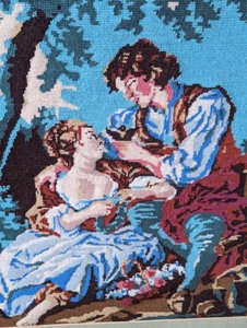 lot 86 image: Romantic Framed Needlepoint Tapestry