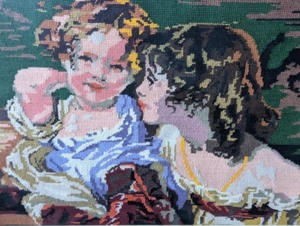 lot 250 image: Framed Children Themed Needlepoint Tapestry