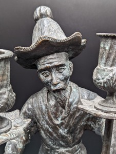 lot 276 image: Vintage Decorative Asian Male Figurine Metal and Marble Candleholder