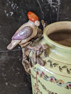 lot 285 image: Green Bird Handled Chinese Vase