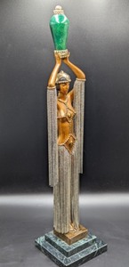 lot 1 image: Erte Emerald Vase Chalk Vermilion and Sevenarts Bronze Statue