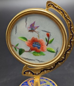 lot 291 image: Small Cloisonn Framed Embroidered Silk
