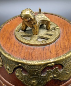 lot 290 image: Small Chinese Mahogany and Brass Spice Jar