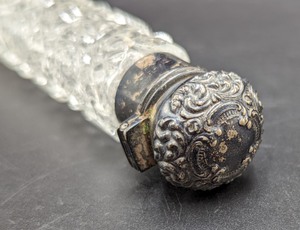 lot 239 image: Sterling Topped Cut Crystal Bottle