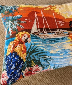 lot 420 image: Large Tropical Needlepoint Pillow