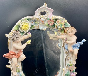 lot 346 image: Vintage Sitzendorf Porcelain Framed Mirror
