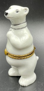 lot 351 image: Limoges of France Polar Bear w Scarf Trinket Box