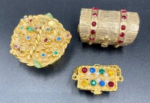 lot 360 image: 3 Golden and Jeweled Trinket Boxes