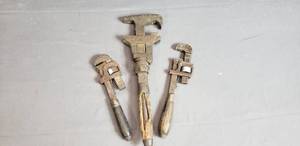 lot 202 image: 3 Vintage Pipe Wrenches