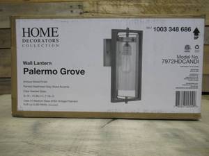 Home Decorators Collection Palermo Grove 8 in. 1-Light Antique Nickel Farmhouse Outdoor Wall Lantern Sconce with Weathered Gray Wood Accents