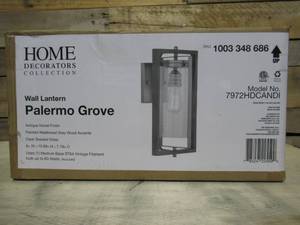 Home Decorators Collection Palermo Grove 8 in. 1-Light Antique Nickel Farmhouse Outdoor Wall Lantern Sconce with Weathered Gray Wood Accents