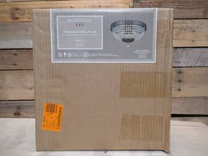 14 in. 2-Light Antique Silver Flush Mount with Crystal Beaded Shade