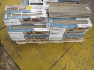 lot 327 image: Roughly 260 Sq Ft (18 Boxes) of Lifeproof Shadow Wood 6 in. x 24 in. Porcelain Floor and Wall Tile (14.55 sq. ft.  case)
