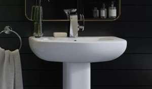 lot 337 image: Chateau Pedestal Bathroom Sink Round Single Faucet Hole in White - SINK ONLY - No BasePedestal