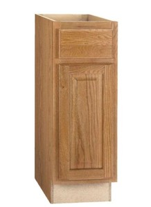 lot 338 image: Hampton Bay Assembled 12x34.5x24 in. Base Kitchen Cabinet with Ball-Bearing Drawer Glides in Medium Oak
