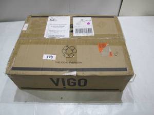 lot 378 image: VIGO Glass Rectangular Vessel Bathroom Sink in Turquoise Blue - Defective Paint
