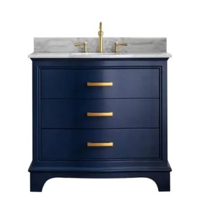 lot 385 image: SUDIO Monroe 36 in. W x 22 in. D Bath Vanity in Navy Blue with Natural Marble Vanity Top in Carrara White with White Basin
