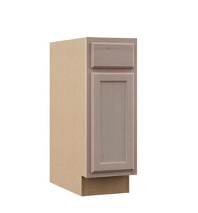 lot 392 image: Hampton Bay Hampton Unfinished Beech Recessed Panel Stock Assembled Base Kitchen Cabinet (12 in. x 34.5 in. x 24 in.)
