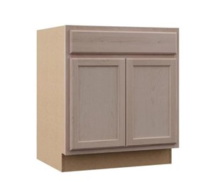 lot 394 image: Hampton Bay Hampton Unfinished Beech Recessed Panel Stock Assembled Base Kitchen Cabinet (30 in. x 34.5 in. x 24 in.)