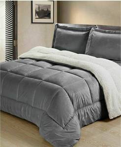 lot 396 image: NOP BHF Easton Sherpa Fleece 3-piece Queen Comforter Set GreyWhite