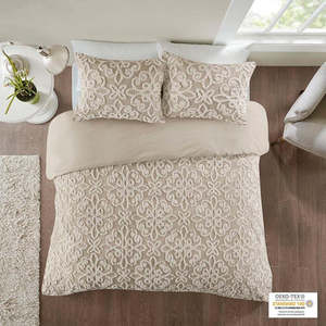 lot 399 image: MADISON PARK SABRINA 3 PIECE TUFTED COTTON CHENILLE DUVET COVER SET FULLQUEEN