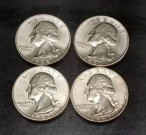 GROUP OF 4 BU-UNC SILVER WASHINGTON QUARTERS