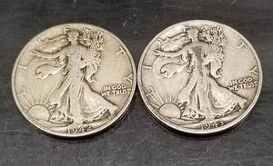 2 WALKING LIBERTY HALF DOLLARS 1942 1943-S