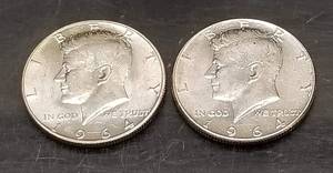 2 AU-UNC SILVER 1964 KENNEDY HALF DOLLARS