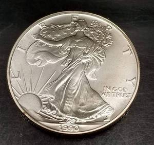 1990 AMERICAN SILVER EAGLE 1 TROY OZ .999 FINE SILVER