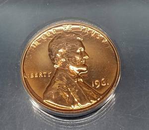 1961 PROOF US MEMORIAL CENT PF66 RED ANACS