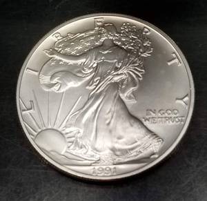 1991 AMERICAN SILVER EAGLE 1 TROY OZ .999 FINE SILVER DOLLAR