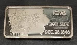 1 TROY OZ .999 FINE SILVER ART BAR IOWA