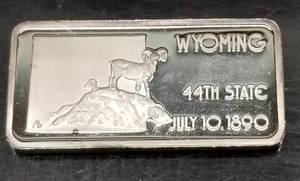 1 TROY OZ .999 FINE SILVER ART BAR WYOMING