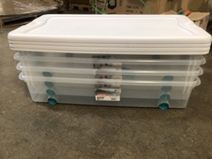 Four Sterilite 56 Qt. Latching Wheeled Storage Box