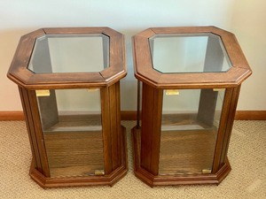 Pair of Vintage End Tables with Interior Glass Shelves
