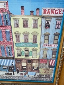 Vintage Town Scene Colorful Framed Print
