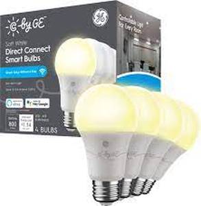 lot 54 image: GE - Cync Direct Connect Light Bulbs (4 A19 Smart LED Light Bulbs), 60W Replacement (Packaging May Vary) - Soft White
