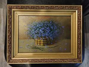 lot 118 image: Framed Forget Me Not Painting from Russian Artist