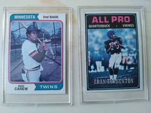 lot 109 image: Pair of Minnesota Sports Stars Rod Carew and Fran Tarkenton Trading Cards