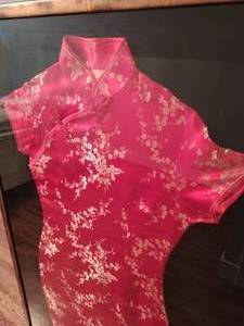 lot 66 image: Red Floral Wedding Dress In Frame