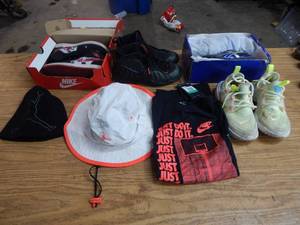 4-Pair Shoes Yellow Nike Size 2, Red Nike Size 2, Blue Size 3, Green Nike size 4, Nike Shirt XL