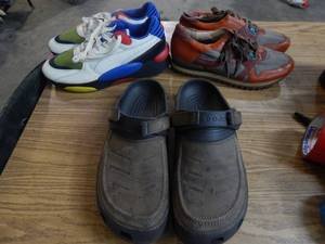 3-Pair Shoes New John Fluvog Size 10, New Puma Size 11, Crocks Size 12